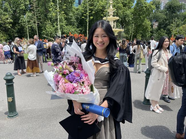 Daphne Tian graduates with a Bachelor of Commerce at the 2024 University of Melbourne graduations. Picture: Himangi Singh