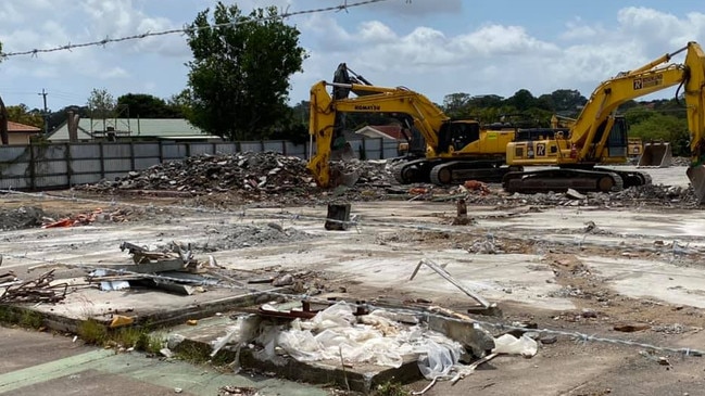 Demolition works are currently under way at 572 and 588 Kessels Rd, Macgregor, the site of the former Schweppes soft-drink factory, to make way for the Harvey Norman Macgregor Homemaker Centre. Picture: Facebook/ Neil Smith