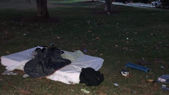 A mattress in the Broadwater Parklands on the Gold Coast where homeless teenagers are sleeping.