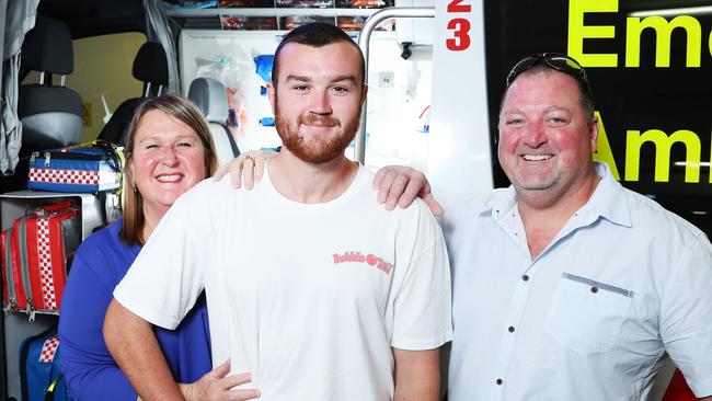 John Schiemer was dead for 24 minutes while his parents Jenny and Heath Schiemer worked on him and he came back to life. Pictured at Ambulance HQ in Eveleigh for Pride of Australia. Picture Rohan Kelly