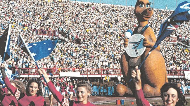 The vintage QAS, then Queen Elizabeth II Stadium, when it hosted the Commonwealth Games opening ceremony in 1982 with the games mascot, Matilda. Picture: National Archives of Australia