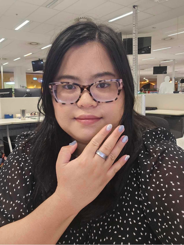 News.com.au checkout Shopping Writer Tahnee-Jae Lopez-Vito tried out the Samsung Galaxy Ring. Picture: Tahnee-Jae Lopez-Vito