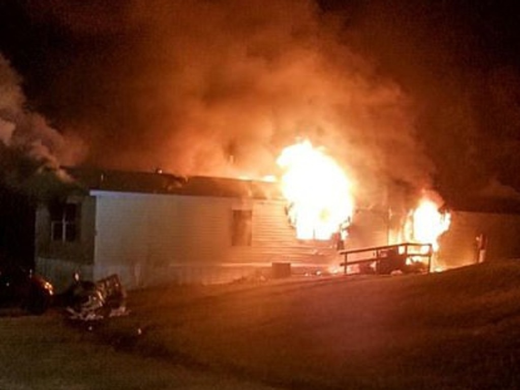 Kyle Alwood set this trailer home on fire on April 6 near Peoria, Illinois. Picture: Supplied