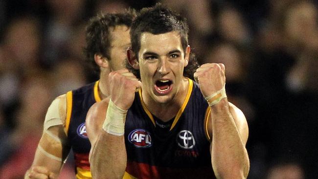 Taylor Walker celebrates a goal during the second semi-final. Picture: Simon Cross.