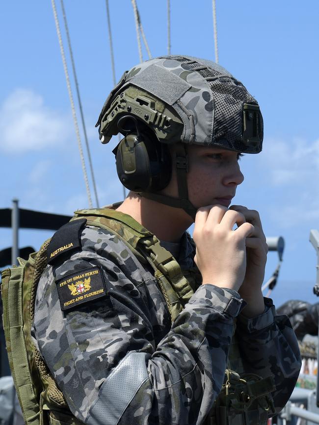 Operation Kakadu onboard the HMAS Perth. Picture: (A)manda Parkinson