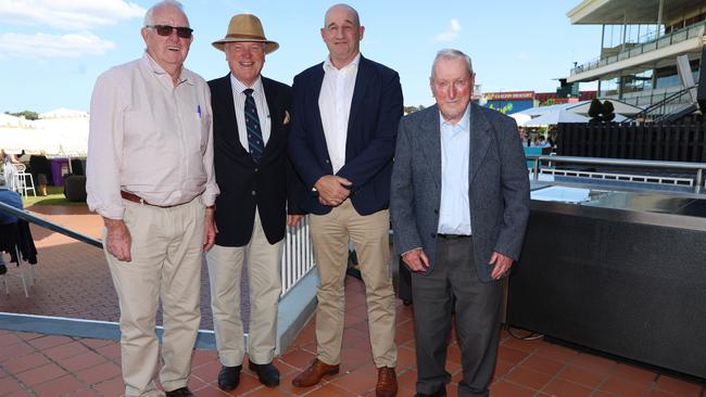 MELBOURNE, AUSTRALIA – OCTOBER 16 2024 Tim, Mark, Brian and Kev at the Caulfield Social race day at Caulfield racecourse on Wednesday 16th October, 2024 Picture: Brendan Beckett