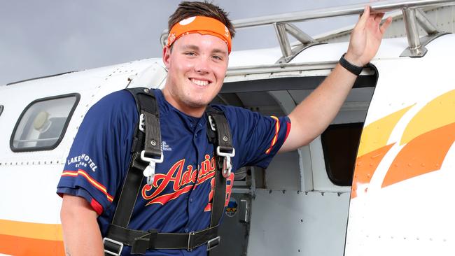 Adelaide Bite’s Jordan McArdle will skydive in February to raise funds for CanTeen. Picture: Emma Brasier