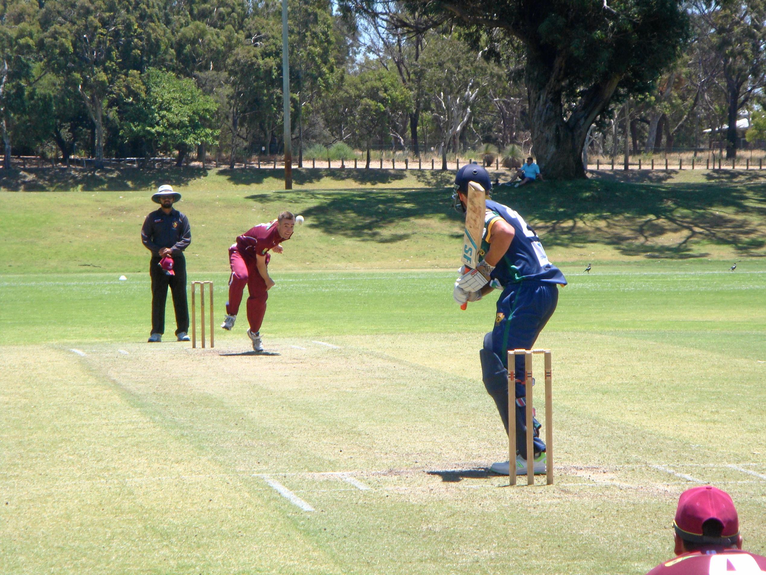 Toowoomba's Shaun McCarthy bowls for Queensland at the National Country Cricket Championships in Geraldton, Western Australia this week. Picture: Arctic Moon Photography