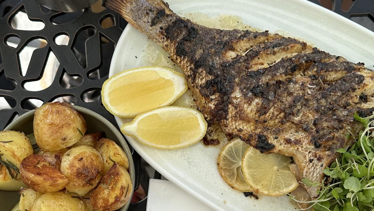 The barbecue whole snapper with potatoes roasted in duck fat. Picture: Letea Cavander