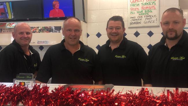 Brian Fankhauser, Jamie Allan, Todd Crocker and Bryan Campbell work at Sorrento Meats on Bundall Road. Photo: Supplied.