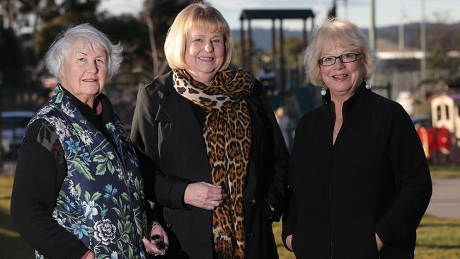 Former Sorell Council mayor Carmel Torenius, centre, with community residents Mavis Wilkins, left, and Saakia Itchins. Picture: LUKE BOWDEN