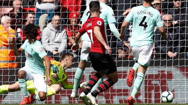 Southampton’s Shane Long watcher his shot find the net against Bournemouth. Picture: AFP