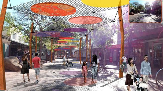 Proposed Todd Mall art walk, near the intersection with Gregory Terrace, part of Alice Springs Town Council's Regenerating the Alice Town Centre. Picture: Jensen PLUS