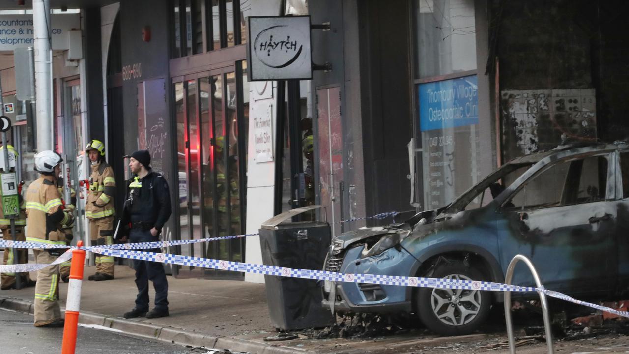 A suspected tobacco shop fire bombing hit High St in Melbourne’s Thornbury on early Sunday morning. Picture: NewsWire / David Crosling