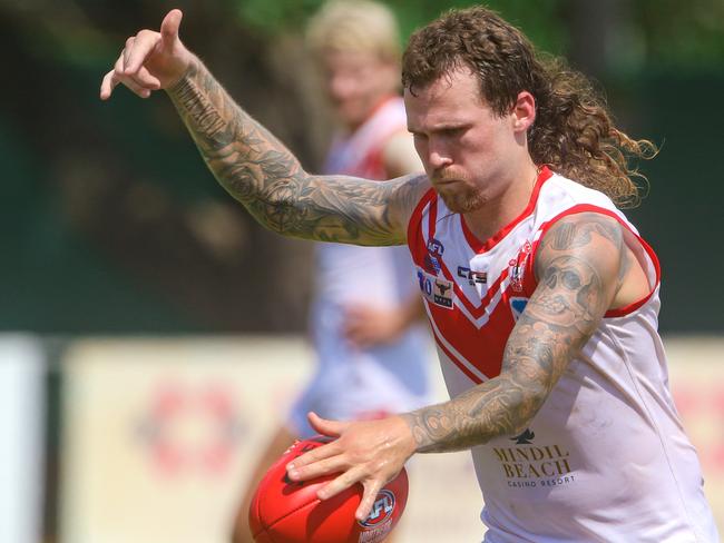 Key Waratah recruit Jayden Magro boots his side to victory. Picture: Glenn Campbell