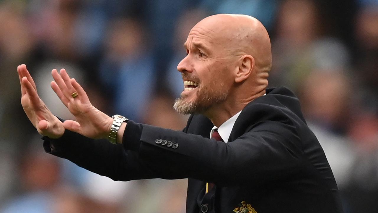 Ten Hag desperately tried to calm his players amid an FA Cup meltdown.