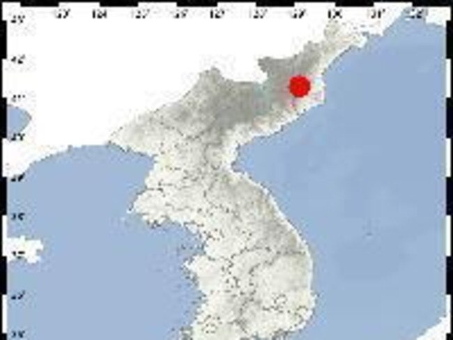 The position of Punggye-ri (red mark), a North Korean nuclear test site in Kilju, North Hamkyong Province. Picture: AAP/Yonhap