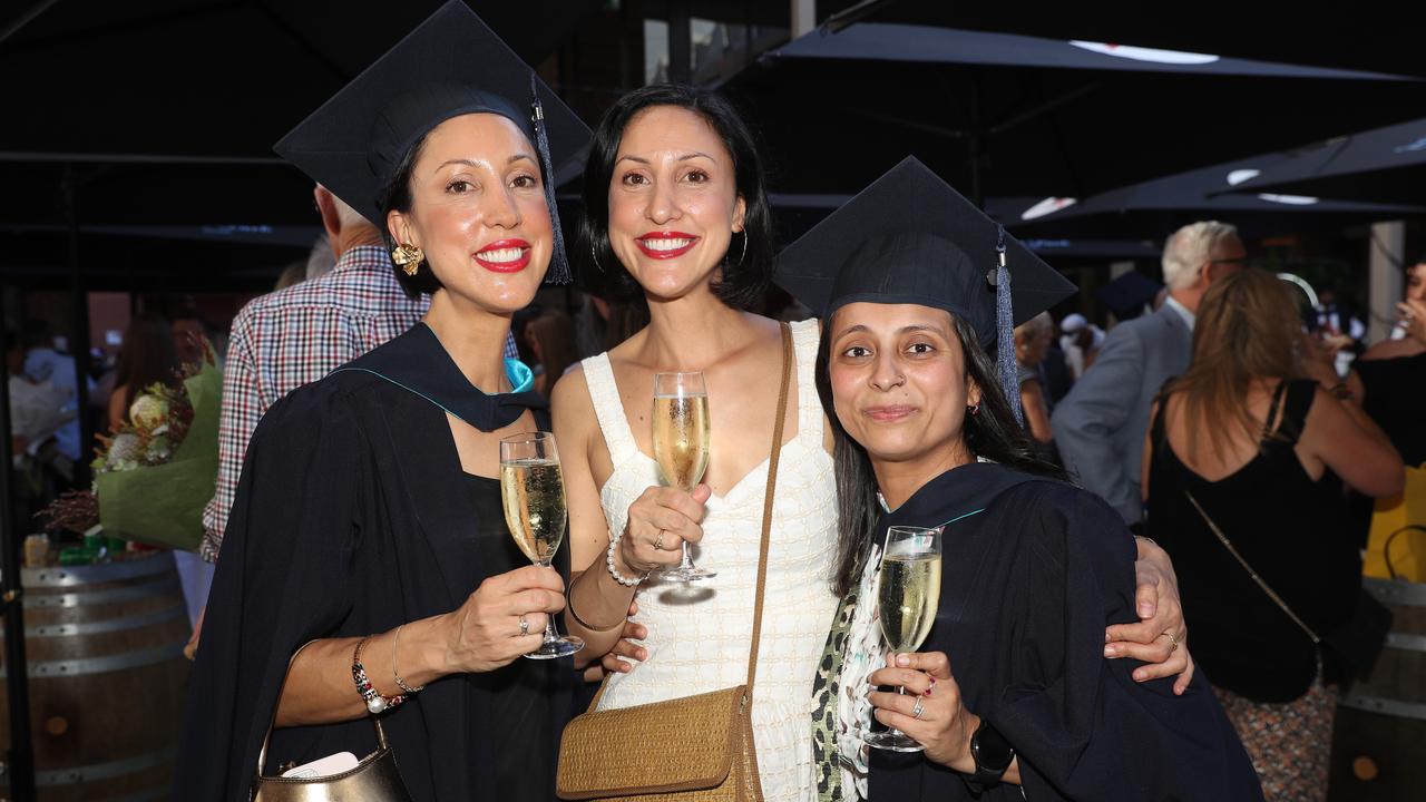 Graduate Lorea Fiocca with Noelia Fiocca and graduate Hina Shah. Picture: Alan Barber