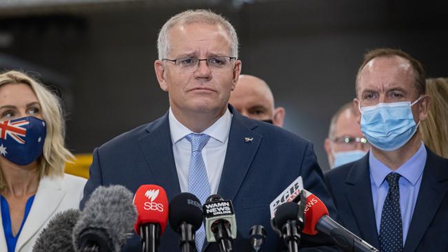 Prime Minister Scott Morrison speaks to the media in Perth. Picture: Jason Edwards