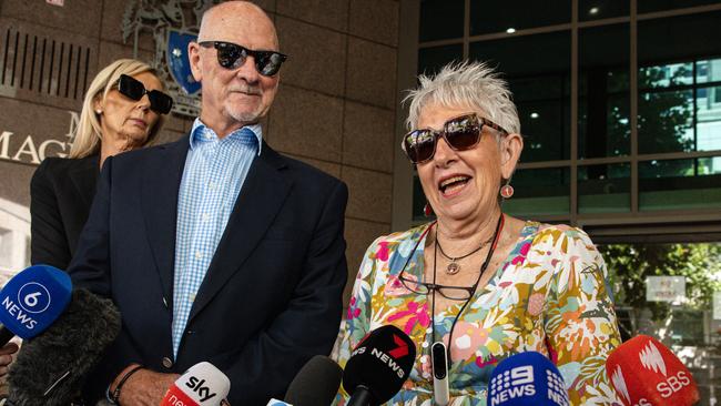 Martin Bartlett and Gayle Armstrong speak to the media outside the Melbourne Magistrates’ Court. Picture: NewsWire/Diego Fedele