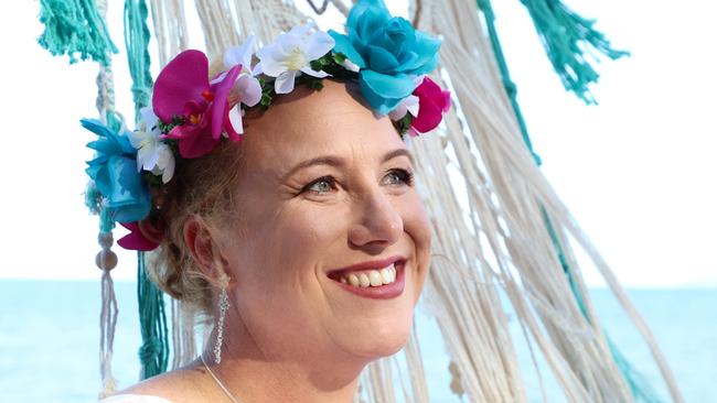 Skye Carroll at her dream wedding on Kurrimine Beach. Photo: Lauren Beattie