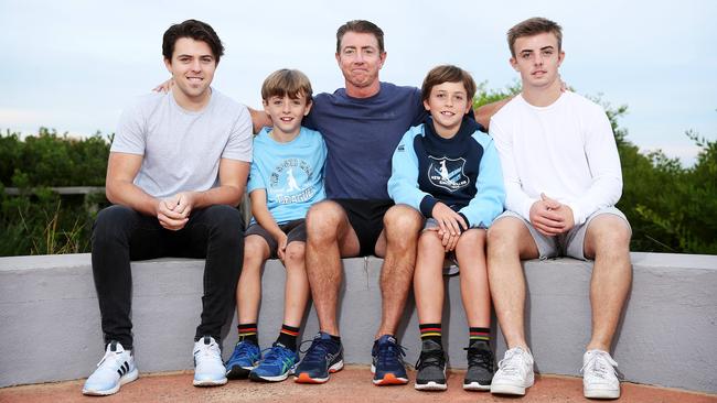 NRL legend Greg Alexander with his three sons Liam, 19, Ben, 10, Beau 11 and Braith 16. Picture: Tim Hunter