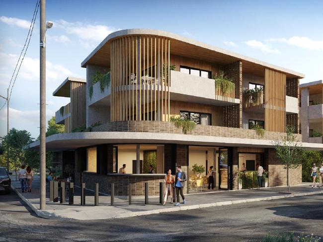 Artists impression of the new shop top housing project greenlit by Richmond Valley Council for the corner of McDonald Place and Elm Street Evans Head.