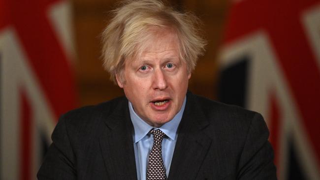 Boris Johnson speaks during a virtual press conference. Picture: Getty Images.