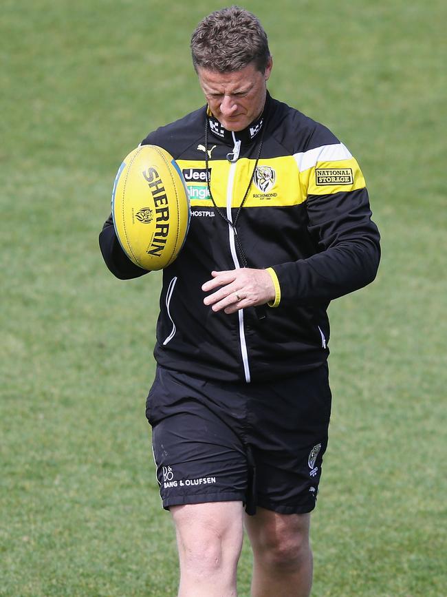 Tigers head coach Damien Hardwick looks thoughtful during a Richmond Tigers AFL training session. Picture: Michael Dodge/Getty Images