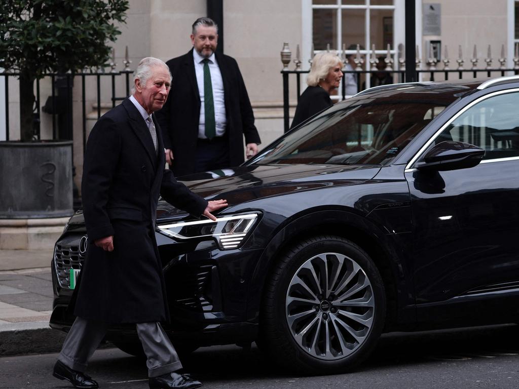 King Charles heads home from hospital with Queen Camilla. Picture: AFP