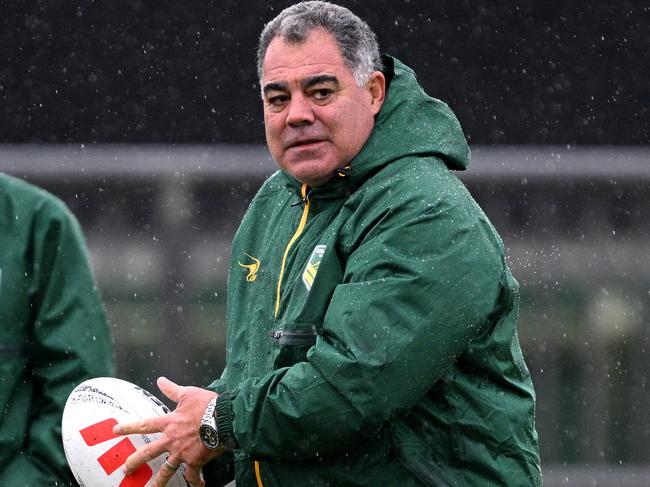 CHRISTCHURCH, NEW ZEALAND - OCTOBER 26: Coach Mal Meninga looks on during an Australian Kangaroos captain's run at Rugby Park on October 26, 2024 in Christchurch, New Zealand. (Photo by Joe Allison/Getty Images)
