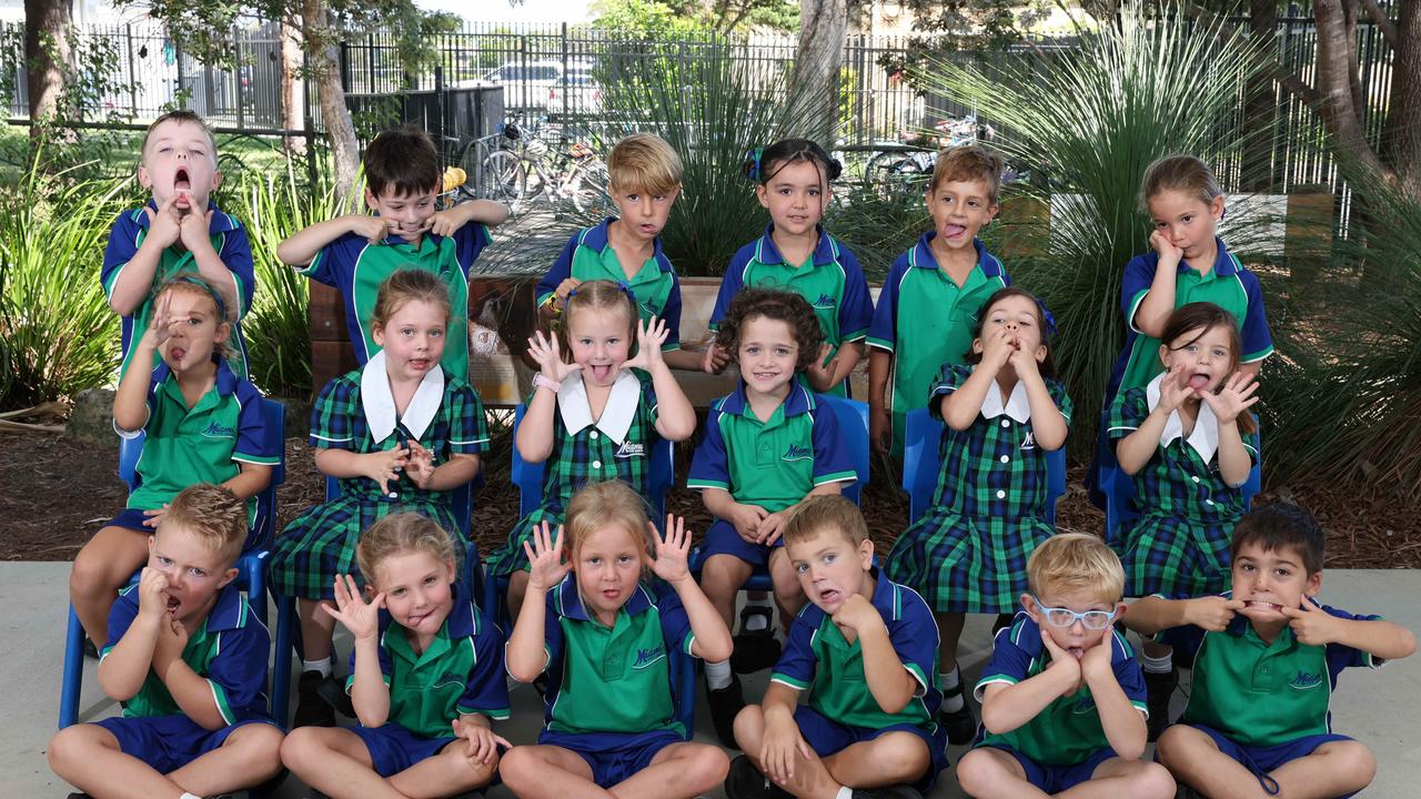 My First Year: Miami State School Prep H. L-R Front row: Mack, Indie, Tess, Archie, Patrick, Ari. Middle row: Halle, Meila, Ava, Leo, Hannah, Olive. Back row: Leo, Oliver, Kai, Mila, Kian, Sophie. Picture Glenn Hampson