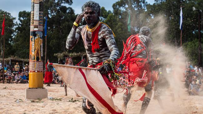 Numbulwa red flag dance at day one of Garma Festival on Friday August 2023. Picture: Pema Tamang Pakhrin