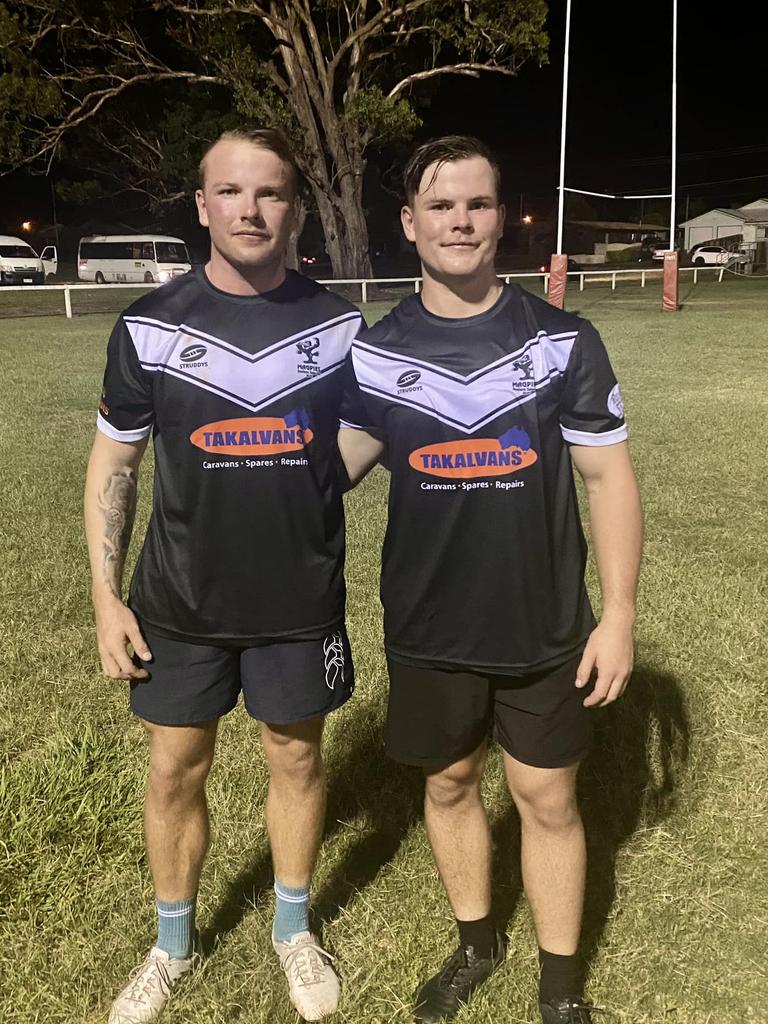 27/03/2023 - Will Walthall, pictured with his brother Scott, put in a huge tackling display for the East Magpies in their win over the Wallaroos. Picture: facebook