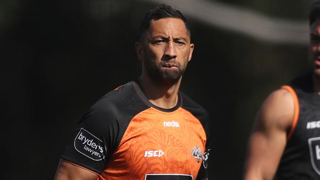 Tigers legend Benji Marshall has been one of Michael Maguire’s biggest supporters. Picture: Brett Costello