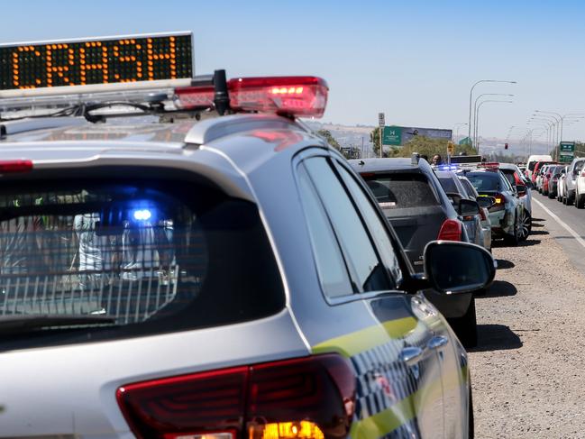 News ADV Car pile up on Tapleys Hill Rd on the approach of Harbour Town,  West Beach. Photo AAP/Russell Millard