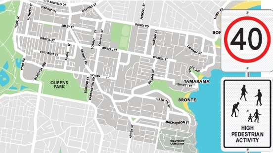 A map of Waverley LGA showing the new traffic zone. The dark grey area will soon be 40km/h. Picture: Supplied