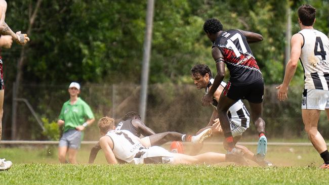 Action shots from NTFL Round 9 at Tiwi, 30 November 2024. Picture: Jack Riddiford / AFLNT Media