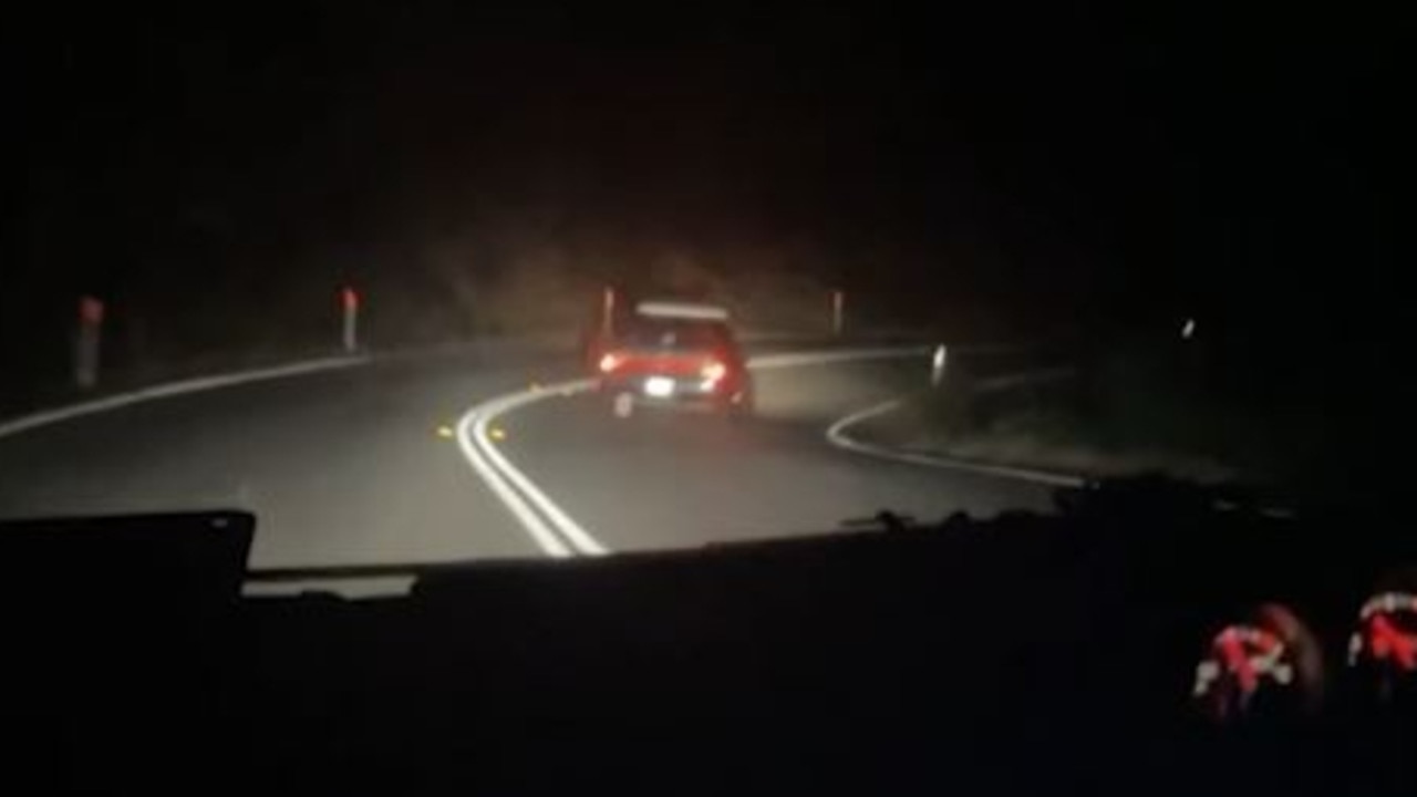 A car driving on the wrong side of the road on double white lines on the Sunshine Coast. Picture: QPS