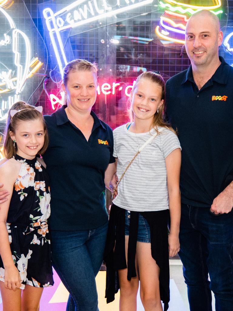 Karlia, Tina, Brad and Alira Ackland at the launch of Neon Paradise on the Gold Coast. Socials: Damien Anthony Rossi | Picture: Sam Neil