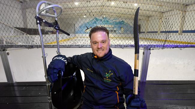 Townsville para athlete Damon Jaenke, at the Warrina Ice Rink, has been selected for the Australian ice hockey team for the upcoming C Pool World Championships in Thailand. Picture: Evan Morgan.