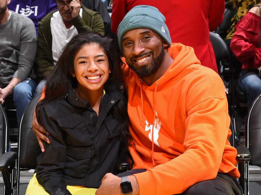 Kobe Bryant and Gianna Bryant attend the game between the Los Angeles Lakers and the Dallas Mavericks on December 29, 2019 at Staples Centre in Los Angeles. Picture: Andrew D Bernstein/Getty Images