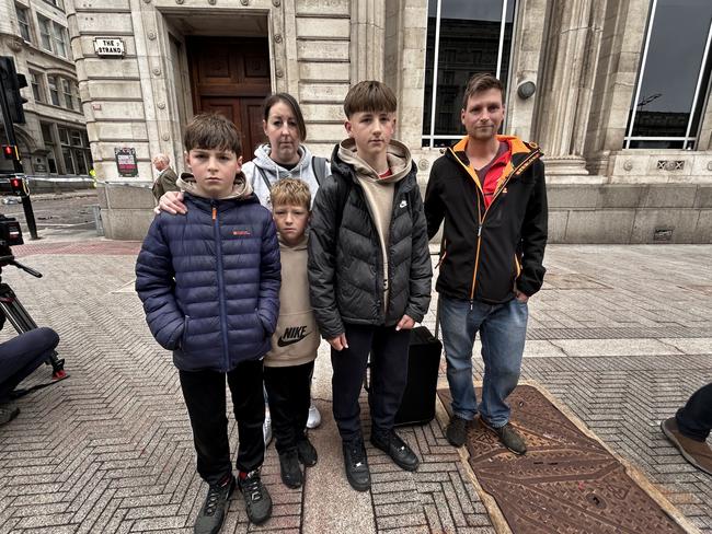 Liverpool fans Joanne Barnard, 45, husband Adam, 43, and their three sons Zac, 11, Connor, 8, and Max 13, are in shock after tragedy struck at the Liverpool Football Club's street parade. Picture: Sophie Elsworth