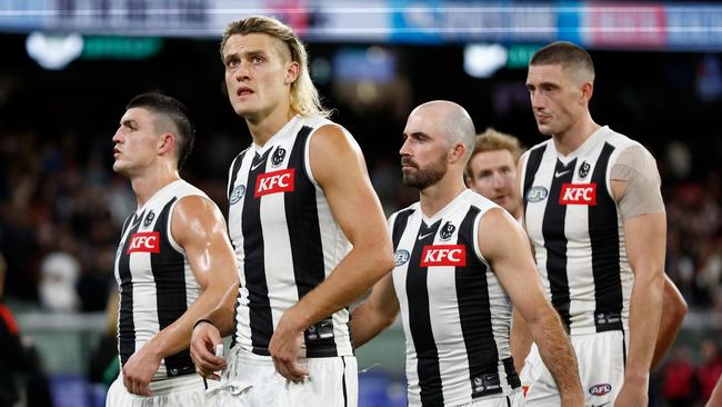 Collingwood captain Darcy Moore is among several senior Magpies who are continuing to struggle as the side slumps to a 0-3 start to the season. Picture: Michael Willson / Getty Images