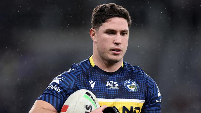 SYDNEY, AUSTRALIA - JULY 04: Mitchell Moses of the Eels warms up during the round 18 NRL match between Parramatta Eels and South Sydney Rabbitohs at CommBank Stadium, on July 04, 2024, in Sydney, Australia. (Photo by Cameron Spencer/Getty Images)