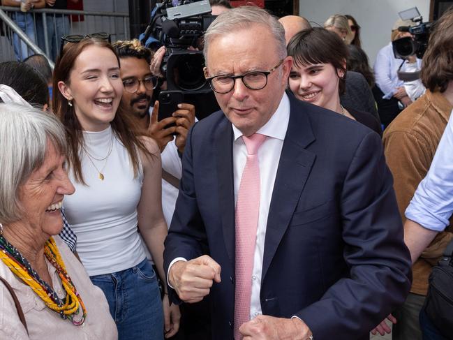 Prime Minister Anthony Albanese, campaigning in Brisbane on Tuesday, says he expects a call from Donald Trump if he wins Saturday’s election. Picture: Jason Edwards / NewsWire