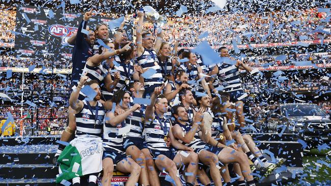 The Cats celebrate winning the 2022 grand final on Saturday. Picture: Getty Images