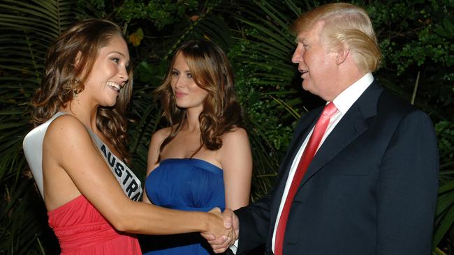 Miss Universe Australia Erin McNaught meets Donald J. Trump and his wife Melania at a party in 2006. 