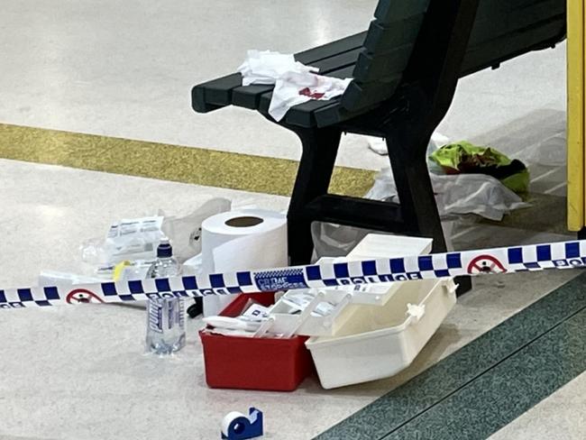 The crime scene in Vincent Shopping Centre after a stabbing took place on Thursday night. Picture: Leighton Smith