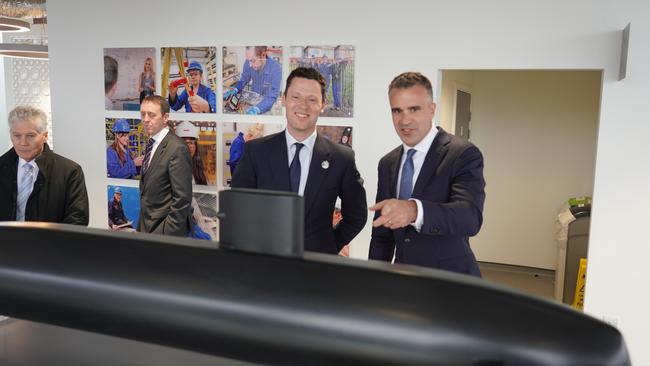 Mr Malinauskas and UK Defence Procurement Minister Alex Chalk at the Barrow-in-Furness nuclear submarine shipyard operated by BAE Systems.